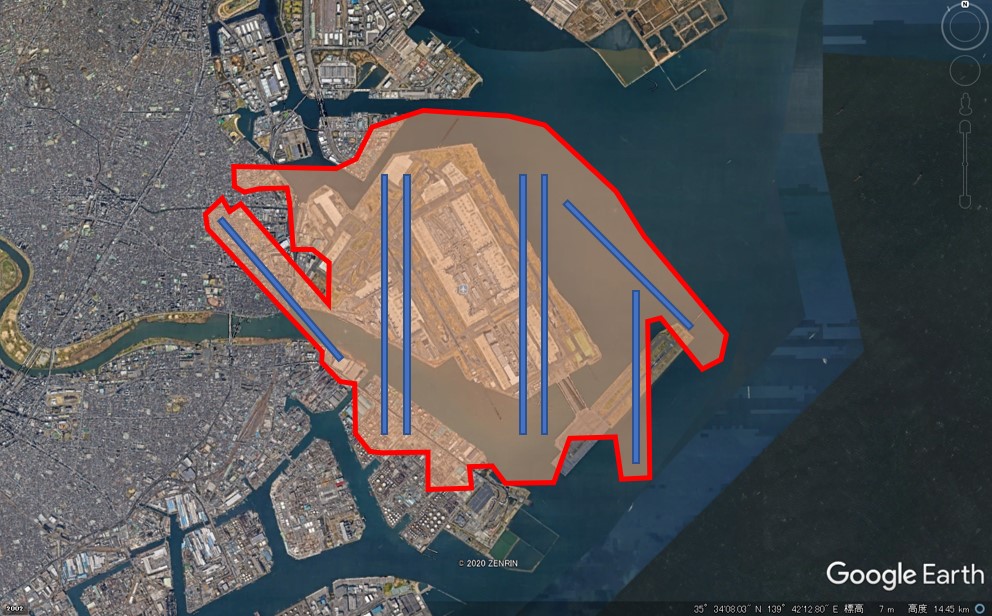 ダラス・フォートワース空港の敷地面積の図