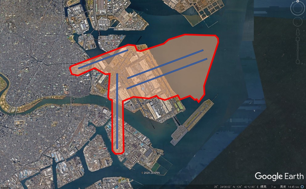 フランクフルト空港の敷地面積の図