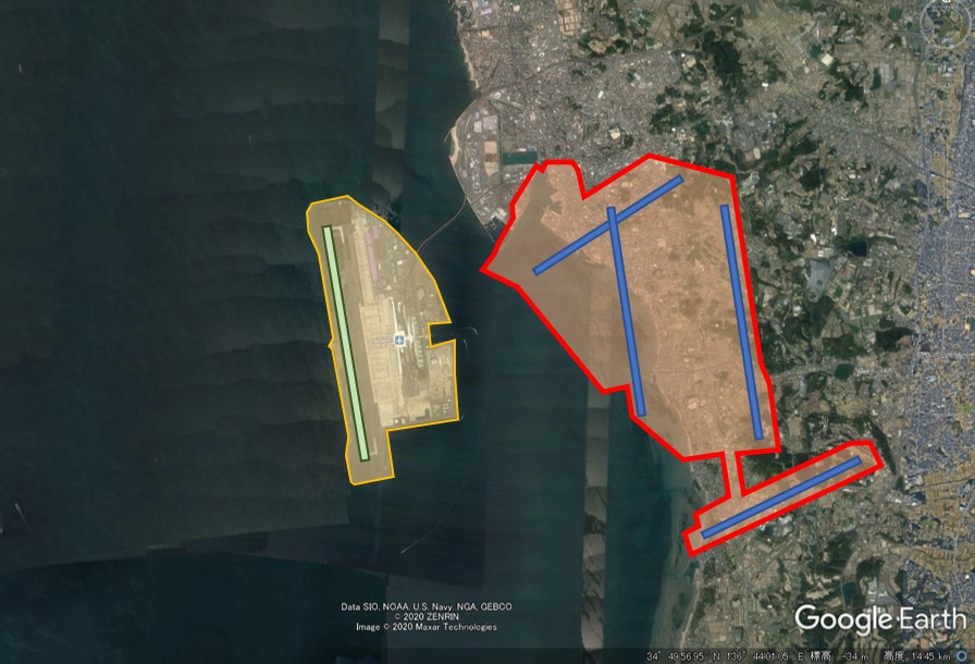 中部国際空港と羽田空港の敷地面積比較の図