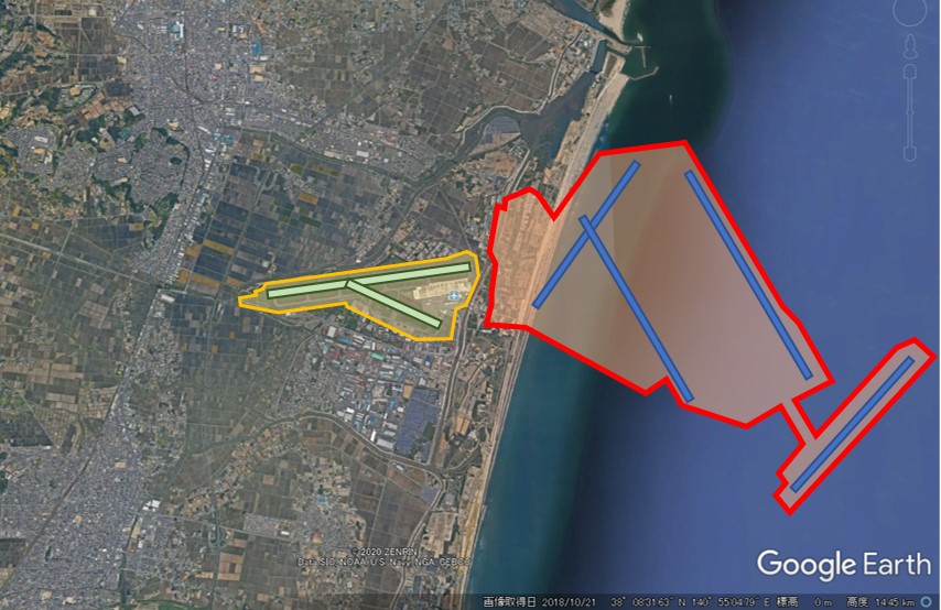 仙台空港と羽田空港の敷地面積比較の図