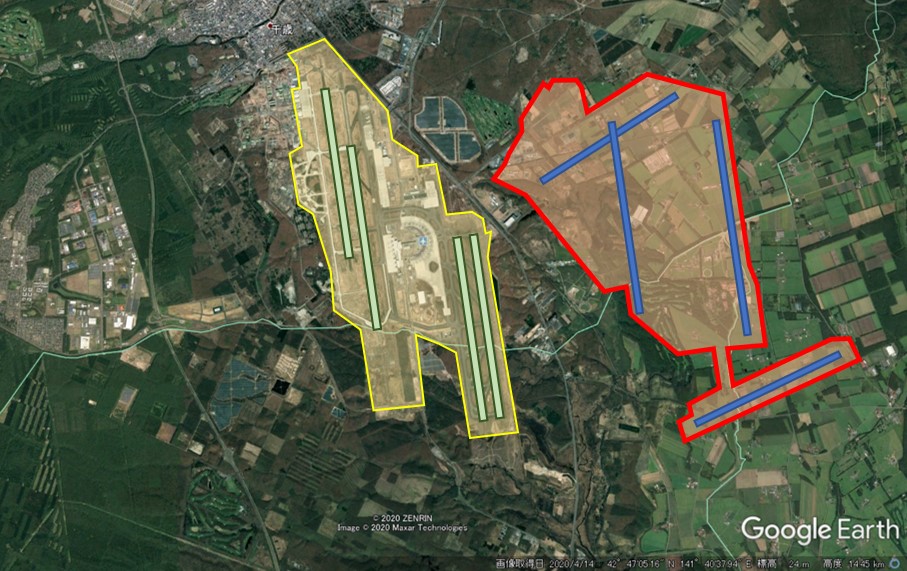 新千歳空港と羽田空港の敷地面積比較の図
