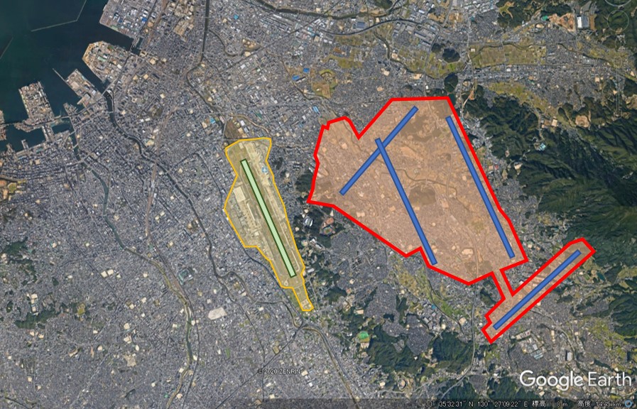 福岡空港と羽田空港の敷地面積比較の図