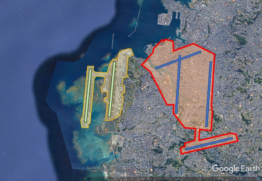 那覇空港と羽田空港の敷地面積比較の図
