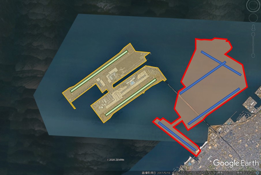 関西国際空港と羽田空港の敷地面積比較の図