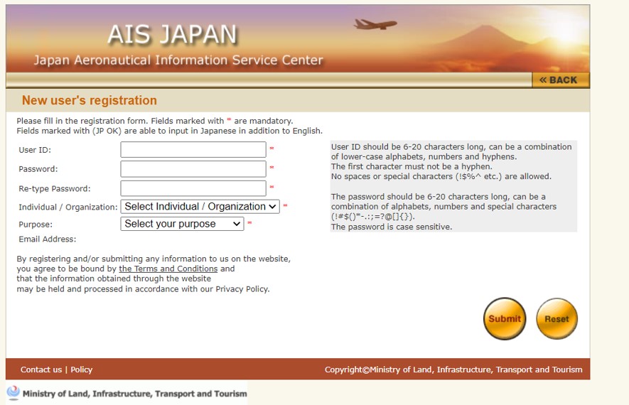 AIS JAPANのID/Password作成画面
